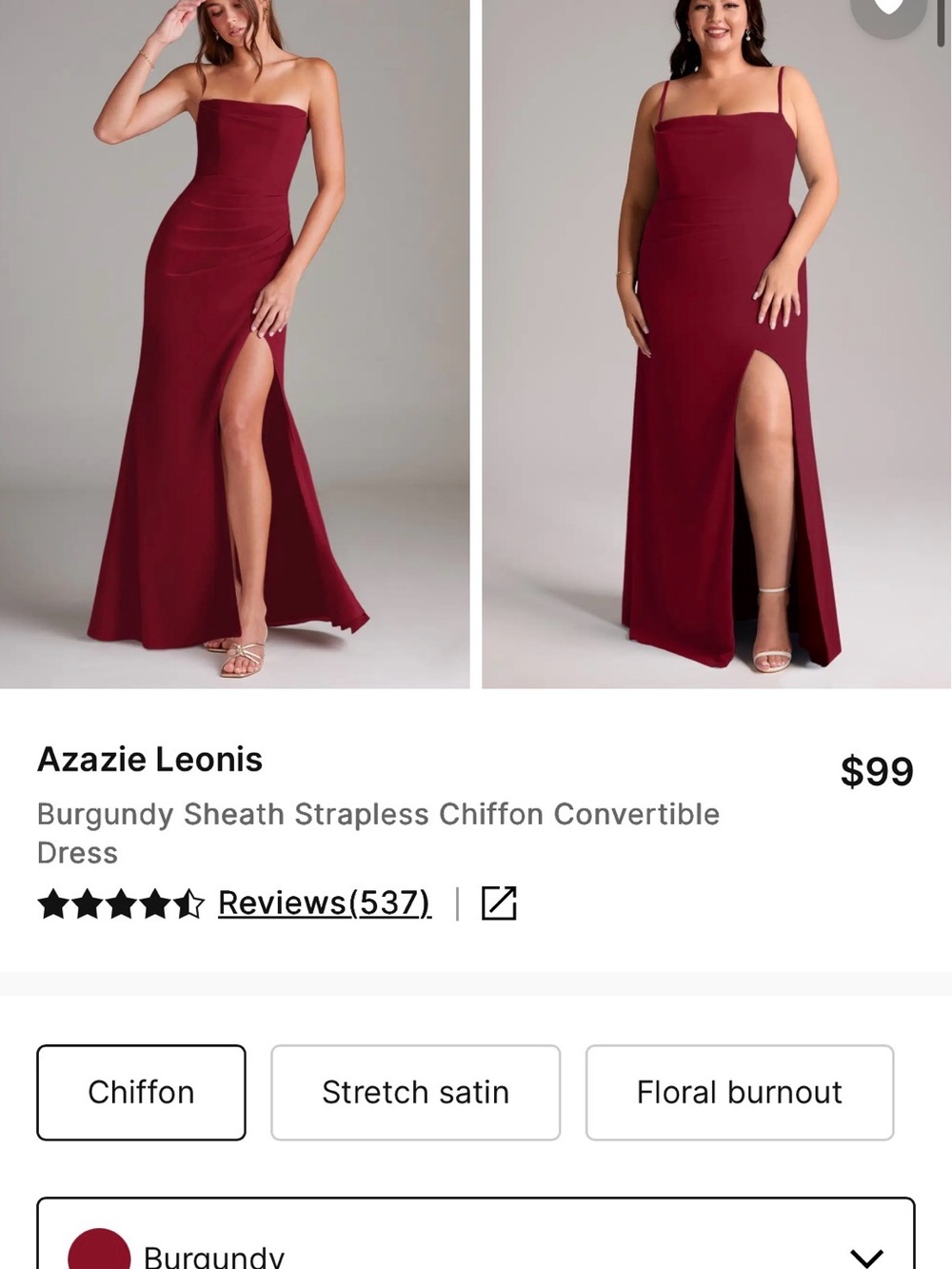 NWT Azazie Leonis burgundy Formal Gown Slit bridesmaid dress removable straps 4 - Picture 6 of 15